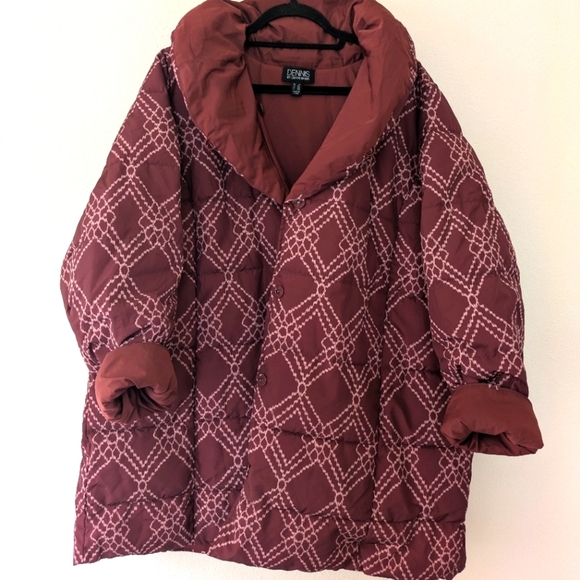 Dennis Basso Reversible Maroon Puffer Jacket Patterned Water Resistant Women 2X - Picture 10 of 12